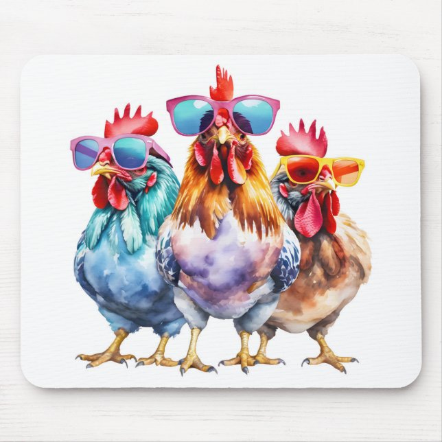 Fun Chickens With Sunglasses Mouse Mat (Front)