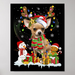 Fun Chihuahua Christmas Ugly Dog Santa Hat Lights Poster