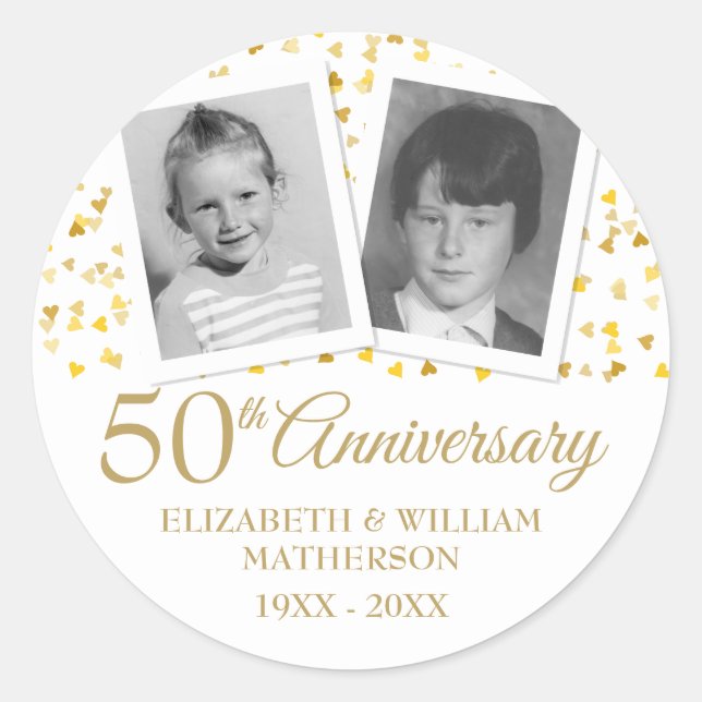 Fun Child Photos Golden Wedding Anniversary Classic Round Sticker (Front)