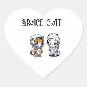 Fun Children's Cat in Astronaut Space Suit  Heart Sticker