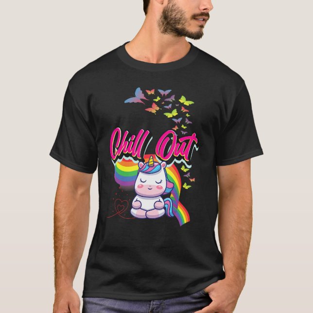 Fun Chill Out Cute Unicorn Meditate Meditation Gra T-Shirt (Front)