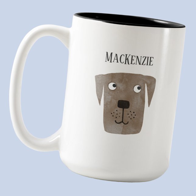 Fun Chocolate Labrador Retriever Dog Personalised Two-Tone Coffee Mug (Fun personalized custom name watercolor dog mug for animal lovers)