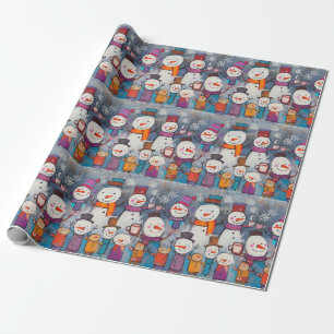 Fun Chorus of Snowmen Drinking Hot Cocoa Wrapping Paper