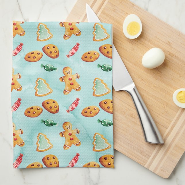Fun Christmas Baking Cookies Gingerbread man Tea Towel (Quarter Fold)