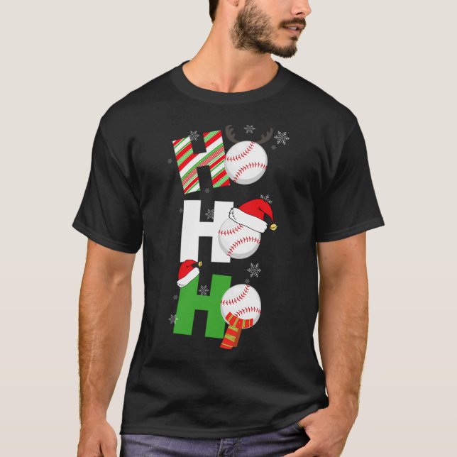 Fun Christmas Baseball Pyjamas Player Matching T-Shirt (Front)