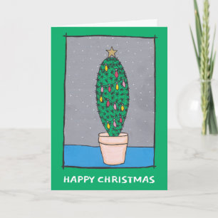 Fun Christmas cactus, green border, your greeting Card