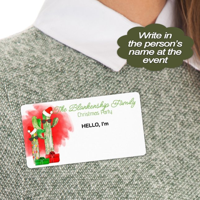 Fun Christmas Cactus Paper Label Name Tag (A southwest HOWDY and fun name tag to help guests remember the names of others at your awesome event)