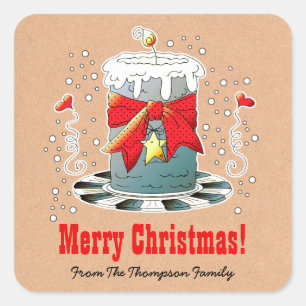 Fun Christmas Candle Kraft Paper Custom Square Sticker