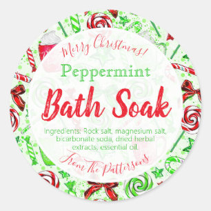 Fun Christmas Candy Cane Bath Bomb Salt Soak Label