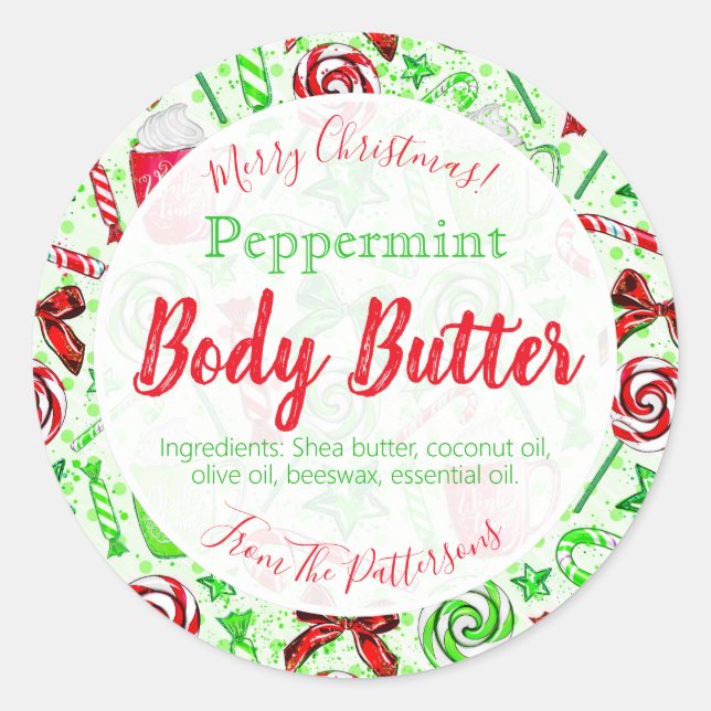 Fun Christmas Candy Cane Body Butter Labels (Front)