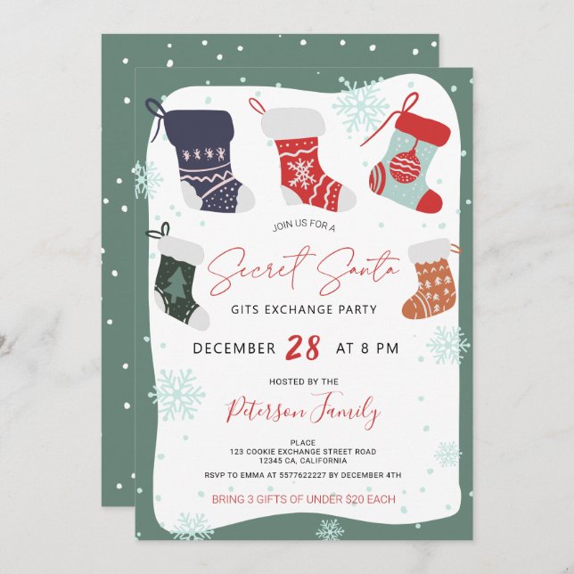Fun Christmas cookie secret santa exchange party Invitation (Front/Back)