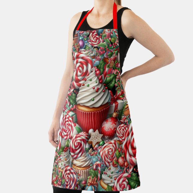 Fun Christmas Cupcakes Red Stripe Canes Apron (Insitu)