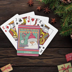 Fun Christmas Custom Name Pink Santa Inspirivity Playing Cards