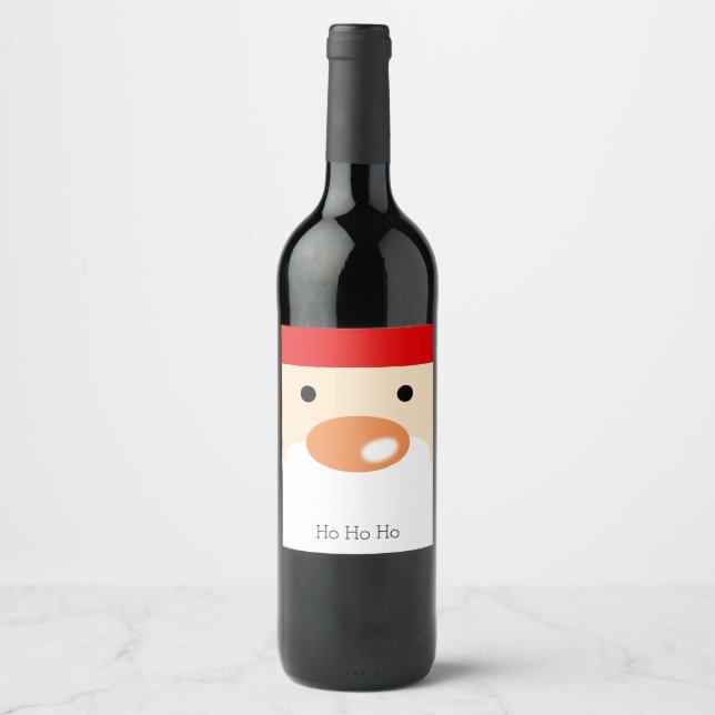 Fun Christmas Cute Minimal Santa Face Wine Label (Front)