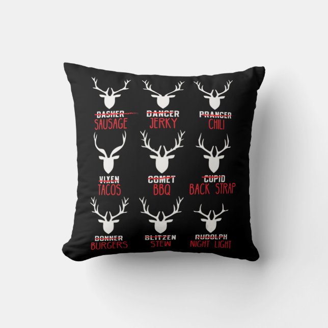 Fun Christmas Deer Hunters All of Santa's Reindeer Cushion (Front)