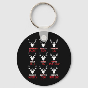 Fun Christmas Deer Hunters All of Santa's Reindeer Key Ring