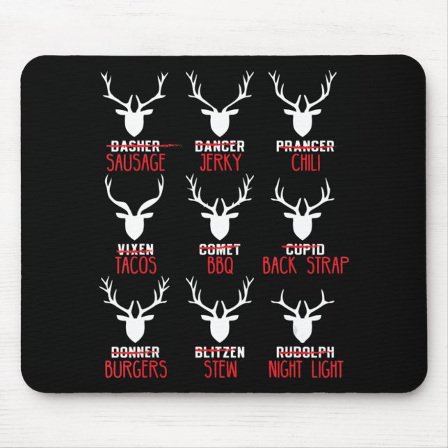 Fun Christmas Deer Hunters All of Santa's Reindeer Mouse Mat (Front)