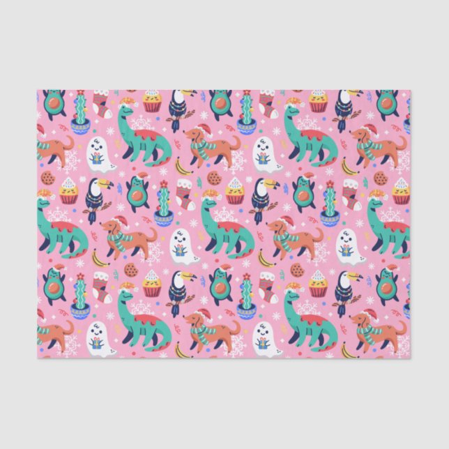 Fun Christmas Dinosaur Dog Parrot Avocado Cactus Tissue Paper (Front)