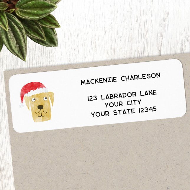 Fun Christmas Dog Personalised Return Address (Fun Golden Yellow Labrador Retriever dog personalized Christmas return address label)