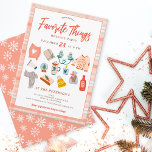 Fun Christmas favourite things exchange party pink Invitation<br><div class="desc">Fun Christmas favourite things exchange party pink plaid flannel. with cute whimsical illustration featuring Christmas favourite things,  sweater,  candle,  pillw,  glove all winter fav with pastel pink,  teal green muted colours on an editable plaid flannel pattern.</div>