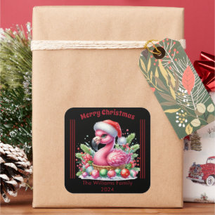 Fun Christmas flamingo with a personalised touch Square Sticker