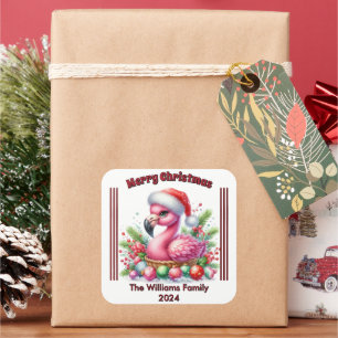 Fun Christmas flamingo with a personalised touch w Square Sticker