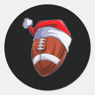 Fun Christmas Football Ball Santa Hat Sport Xmas Classic Round Sticker