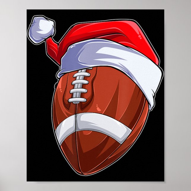 Fun Christmas Football Ball Santa Hat Sport Xmas  Poster (Front)