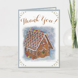 FUN CHRISTMAS GINGERBREAD CANDY HOUSE THANK YOU CARD