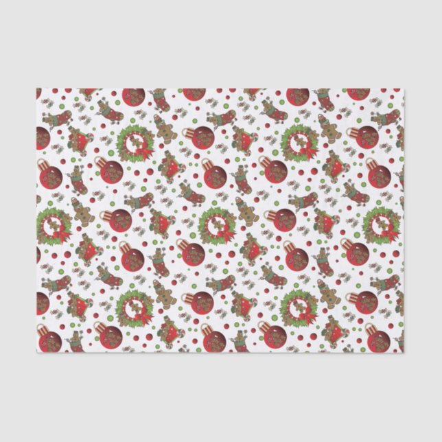 Fun Christmas Gingerbread Men Tissue Paper (Front)