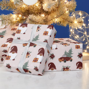 Fun Christmas Gnome Illustration Wrapping Paper