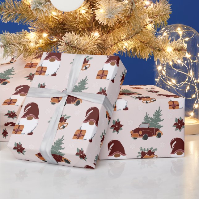 Fun Christmas Gnome Illustration Wrapping Paper (Holidays)