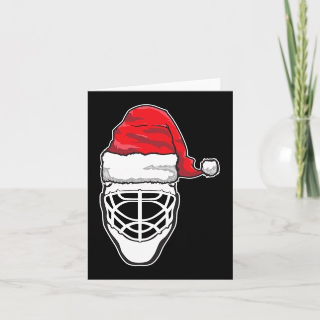 Fun Christmas Hockey Goalie Mask Santa Hat Xmas Gi Card (Front)