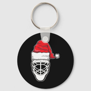 Fun Christmas Hockey Goalie Mask Santa Hat Xmas Gi Key Ring