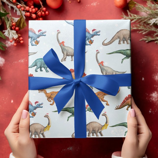 Fun Christmas Holiday Dinosaur Watercolor pattern Wrapping Paper (Creator Uploaded)