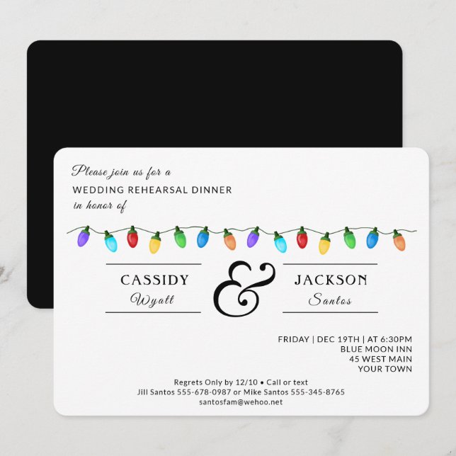 Fun Christmas Holiday Lights Rehearsal Dinner Invitation (Front/Back)