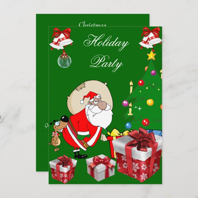 Fun Christmas Holiday Party Santa Dog Tree Invitation (Front/Back)
