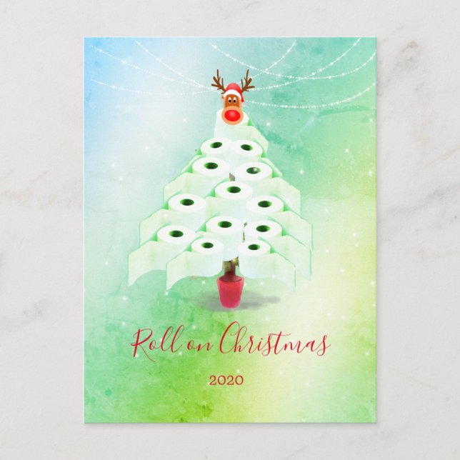 Fun Christmas Holiday Toilet Tree Lights Green Postcard (Front)