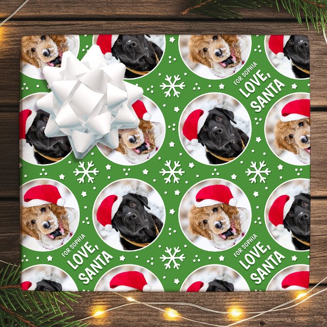 Fun Christmas Love Santa Custom Photo Name Green Wrapping Paper (Creator Uploaded)