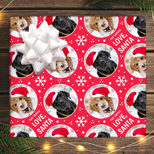Fun Christmas Love Santa Custom Photo Name Red Wrapping Paper