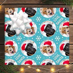 Fun Christmas Love Santa Custom Photo Name Teal Wrapping Paper