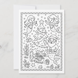 Fun Christmas Mermaids Colouring Flat Note Card