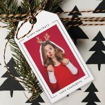 Fun Christmas | Modern Border Playful Cute Photo Gift Tags<br><div class="desc">A fun playful holiday photo gift tags with contemporary typography “Happy Holidays” and your name in black on a clean simple minimalist white background with a simple black border. The photo, name and greeting can be easily customised for a personal touch. A simple, minimalist and contemporary christmas design to stand...</div>