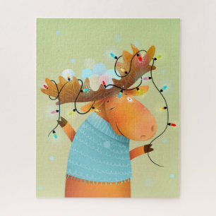 Fun Christmas Moose String Lights Humour  Jigsaw Puzzle