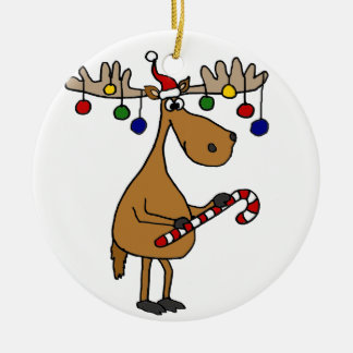 Fun Christmas Moose with Candy Cane and Ornaments