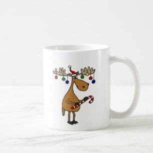 Fun Christmas Moose with Candy Cane and Ornaments Coffee Mug
