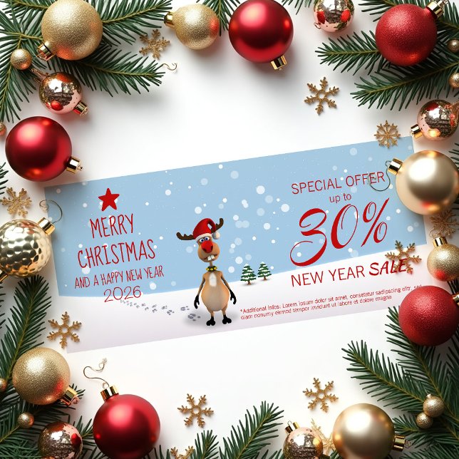 Fun Christmas New Year Tree 2026 Reindeer Discount Rack Card (Creator Uploaded)