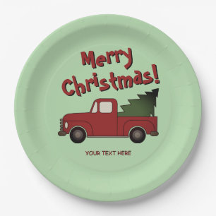Fun Christmas party plates with red truck and tree