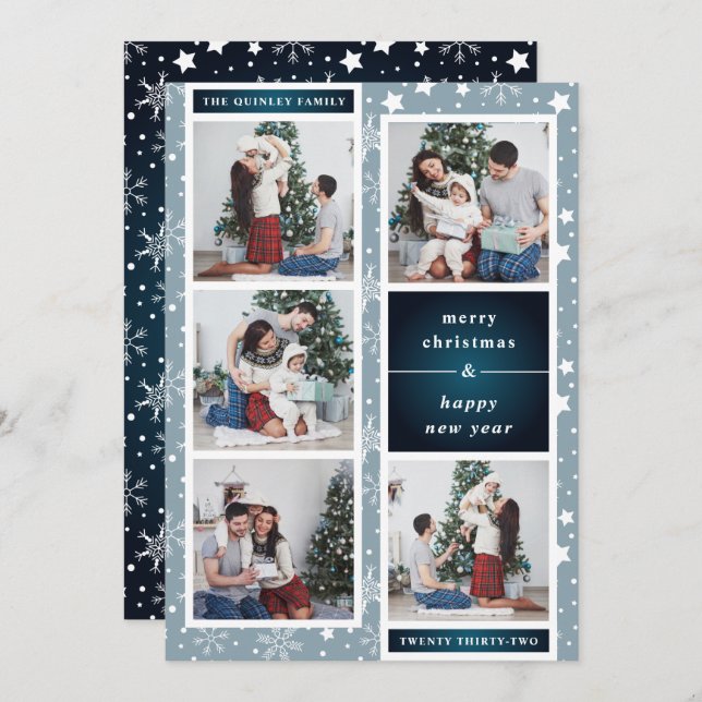 Fun Christmas Photo Collage | Snowflake Holiday Card (Front/Back)