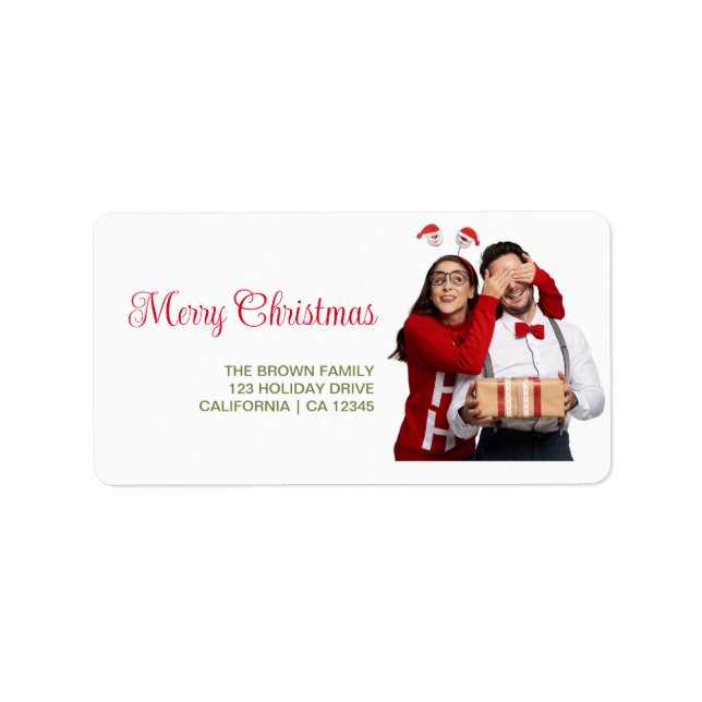  Fun Christmas Photo Modern Minimal Return Address Label (Front)